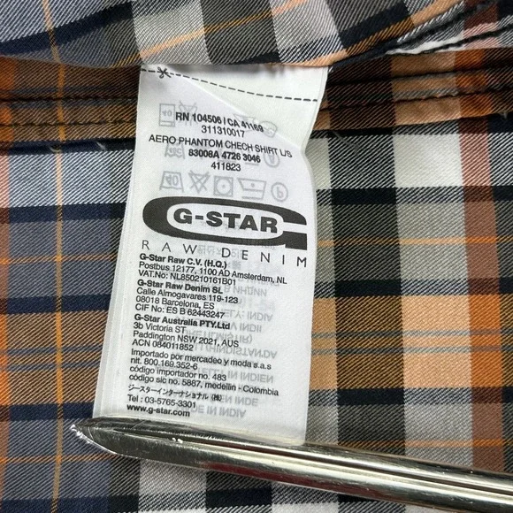 G-Star Raw Aero Phantom Check Plaid Long Sleeve Button Up Shirt Mens Medium - Picture 11 of 16